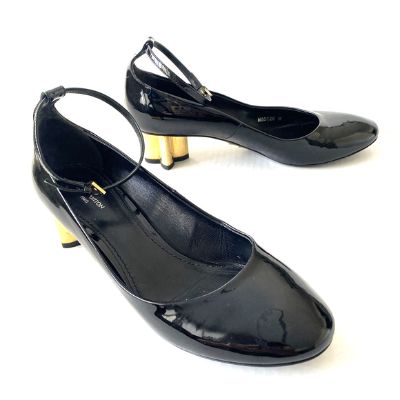 Louis Vuitton Night Bloom Pump Black Patent Leather Ankle Strap Flower Heel 38 - Picture 3 of 15